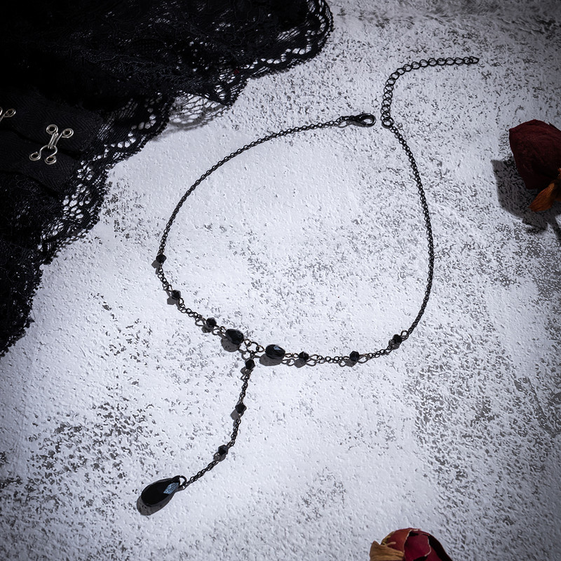 Goth Black Water Drop Crystal Prsa Lančić Ogrlica za Žene Ogrlice Vintage Seksi Veza Choker Y2K Halloween Jewelry Dodaci