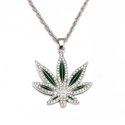 Rhinestone Weed Κρεμαστό Κολιέ Ανδρικά Κολιέ με φύλλα σφενδάμου Χρυσό χρώμα Αλυσίδες για αγόρια Ανδρικά κοσμήματα Steampunk