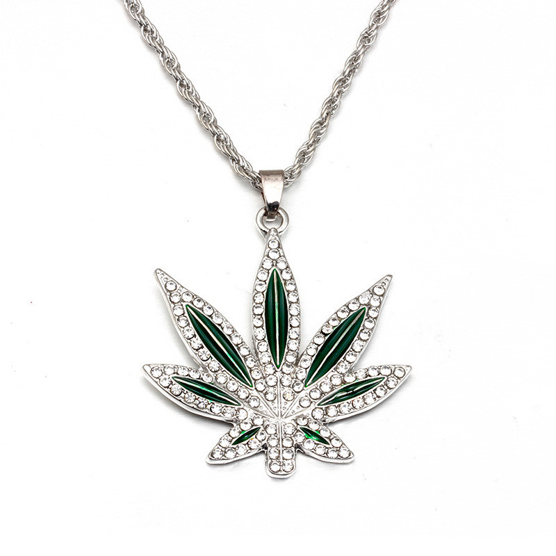 Rhinestone Weed Κρεμαστό Κολιέ Ανδρικά Κολιέ με φύλλα σφενδάμου Χρυσό χρώμα Αλυσίδες για αγόρια Ανδρικά κοσμήματα Steampunk