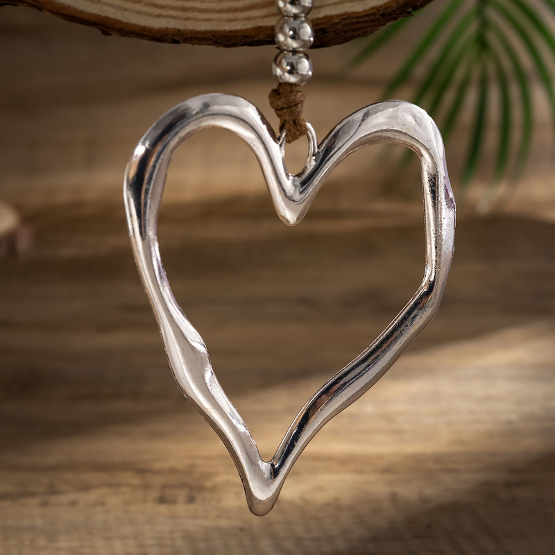 Perdėtas didelis tuščiaviduris širdies pakabukas moterims Madingi Bohemijos Reguliuojama virvinė grandinėlė ant kaklo Aksesuarai Madingi papuošalai