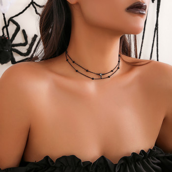 Многослойна готическа черна тънка верига Цирконова огърлица за жени Реколта Проста връзка на ключицата Аксесоари за бижута за Хелоуин
