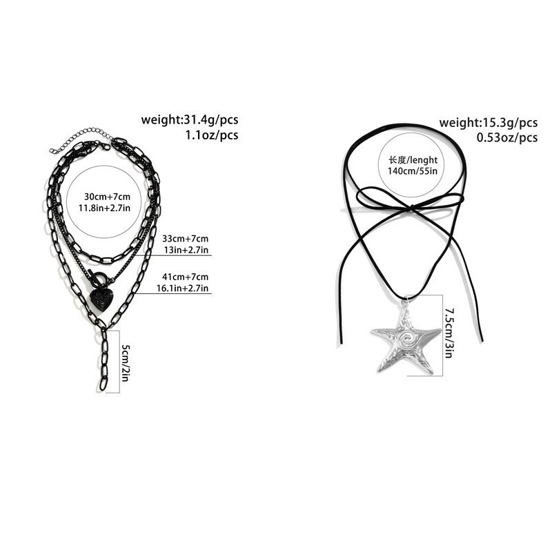 Goth Multilayer Black Love Heart OT sagtimi pakabukas Choker karoliai moterims vintažinė metalinė grandinėlė Grunge papuošalai Helovino dovana