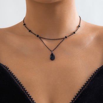 Ingemark Многослойна черна водна капка Crystal Pendant Choker Колие Дамски нашийници Vintage Link Choker Y2K Аксесоари за бижута