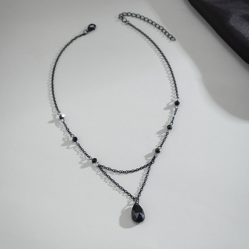 Ingemark daugiasluoksniai juodi vandens lašai, krištoliniai pakabukai, kaklo papuošalai, moteriški apykaklės Vintage Link Choker Y2K papuošalų priedai
