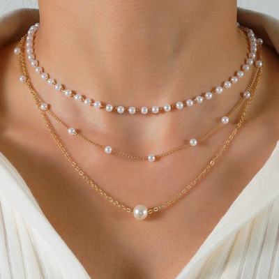 YWZIXLN Trend Elegant Juvelierizstrādājumu Kāzu Daudzslāņu Pērļu Kaklarota Sievietēm Modes Balta Pērļu imitācijas Kaklarota N0323