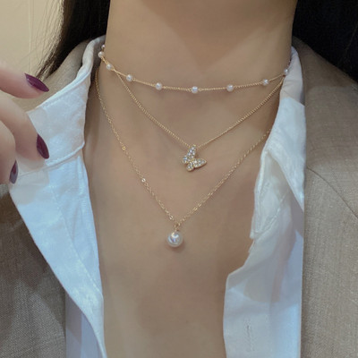 YWZIXLN Trend Elegant Jewelry Vestuviniai daugiasluoksniai perlų vėriniai moterims Madingi balti perlų imitacijos kaklo karoliai N0323