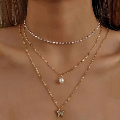 YWZIXLN Trend Elegant Jewelry Vestuviniai daugiasluoksniai perlų vėriniai moterims Madingi balti perlų imitacijos kaklo karoliai N0323