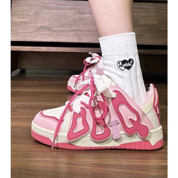 2023 Γυναικεία παπούτσια με χαμηλά γράμματα συνονθύλευμα Γυναικεία πάνινα παπούτσια Επίπεδη πλατφόρμα Μόδα Skateboard Παπούτσια μικτών χρωμάτων Students Chic Mujer