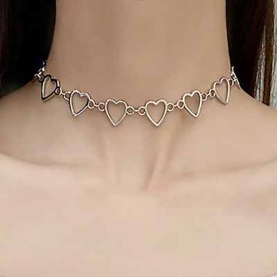 Hollow coreeană dulce drăguț dragoste declarație inimă lanț guler bijuterii choker colier pentru iubita femei cadou Cosplay