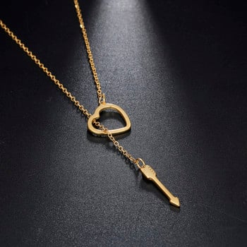 Amaxer за жени Колие с висулка с дълга верига Творчески форми на сърце Бижута от неръждаема стомана в златен цвят Подарък