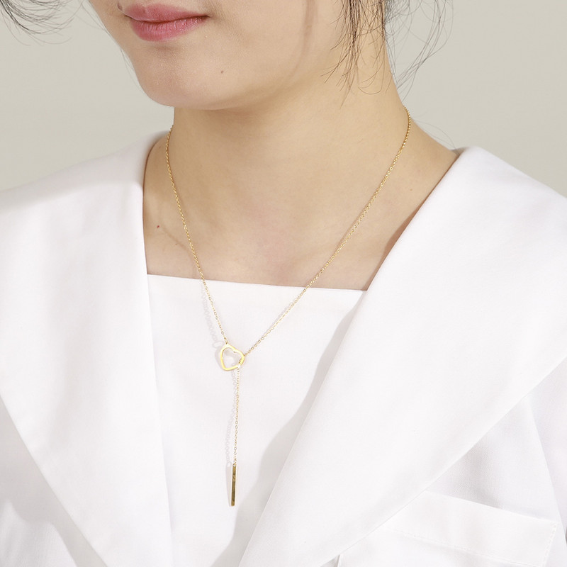 Amaxer moterims ilgos grandinės pakabukas karoliai kūrybingi širdies formos nerūdijančio plieno aukso spalvos papuošalai