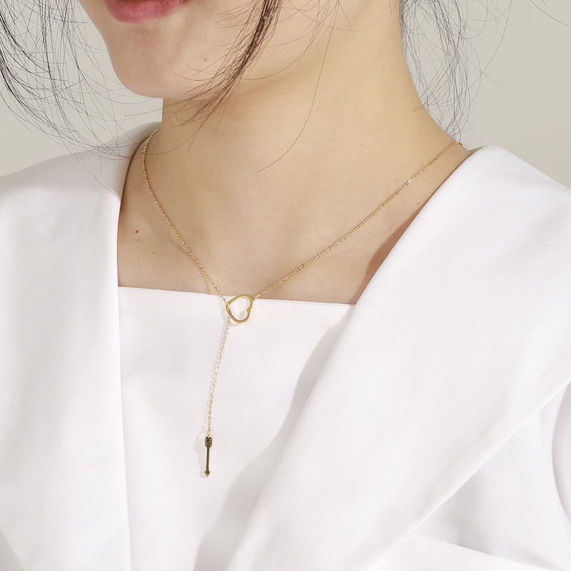 Amaxer moterims ilgos grandinės pakabukas karoliai kūrybingi širdies formos nerūdijančio plieno aukso spalvos papuošalai