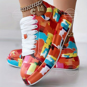 Sportbačiai Moteriški dirbtinės odos platforminiai sportbačiai Platforminiai sportbačiai lauke Trend Graffiti Batai Patogūs suvarstomi plokšti sportbačiai