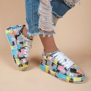 Sportbačiai Moteriški dirbtinės odos platforminiai sportbačiai Platforminiai sportbačiai lauke Trend Graffiti Batai Patogūs suvarstomi plokšti sportbačiai