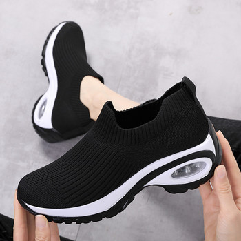 Дамски модни маратонки на танкетка с платформа Дамски нови ежедневни спортни обувки Дамски мрежести обувки за бягане с въздушна възглавница Дишащи обувки на едро