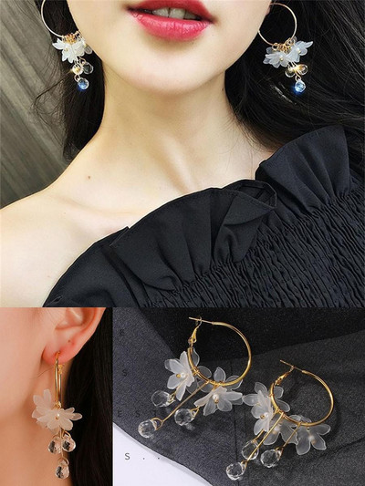 Saldi eleganti kontrasta ziedu pilienu auskari sievietēm auskari rotaslietas auskari vintage franču vienkārši daudzpusīgi ziedi auskari