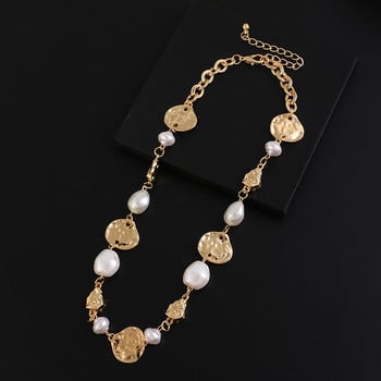 Flashbuy Trendy Χρυσό Χρώμα Κολιέ Creative Irregular Metal Pearls Chain Choker Κολιέ Clavicle Chain Collier Jewelry