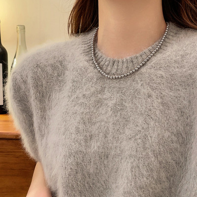 Gaiši grezns, elegants nišas dizains pelēks imitācijas pērļu džemperis ķēdes kaklarota modes sieviešu metāla rotaslietas aksesuāri
