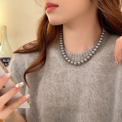 Gaiši grezns, elegants nišas dizains pelēks imitācijas pērļu džemperis ķēdes kaklarota modes sieviešu metāla rotaslietas aksesuāri