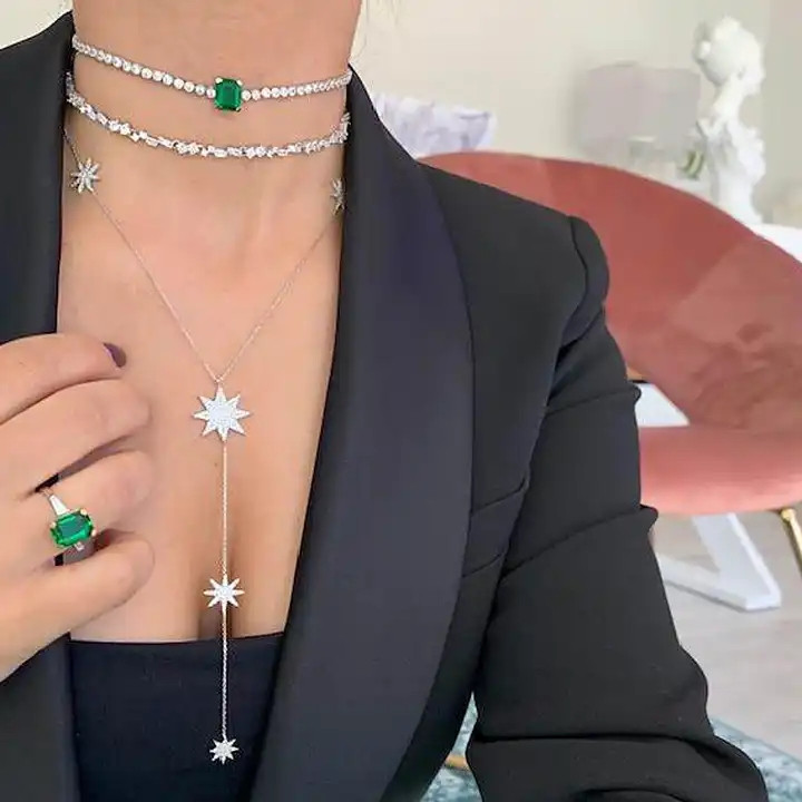 Jaunas Sparking Star Charm Y formas garas Lariat Link ķēdes kaklarotas seksīgām sievietēm zelta krāsā Modes kāzu rotaslietas dāvanas