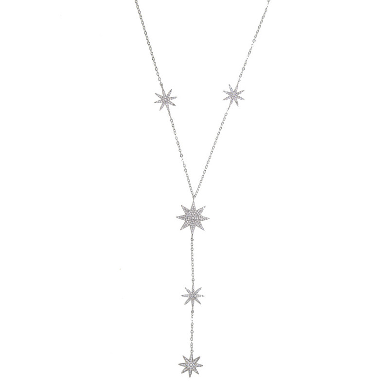 Jaunas Sparking Star Charm Y formas garas Lariat Link ķēdes kaklarotas seksīgām sievietēm zelta krāsā Modes kāzu rotaslietas dāvanas