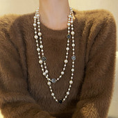 Naiste väike aromaatne pikk pärlikee must valge kameelia ehted mitmekihilised kampsunikett sügis- ja talve aksessuaarid