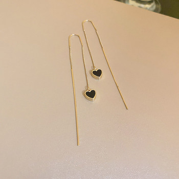 Μαύρη Heart Ear Line μακριά κρεμαστά σκουλαρίκια για γυναίκες Χρυσό χρώμα Σύρμα αυτιών τρυπώντας αξεσουάρ σκουλαρικιών Κοσμήματα Χονδρική