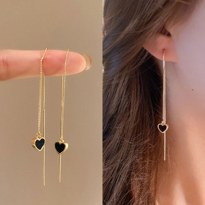 Black Heart Ear Line Gari piekaramie auskari sievietēm Zelta krāsa Ausu stieples pīrsings Auskaru aksesuāri Juvelierizstrādājumu vairumtirdzniecība