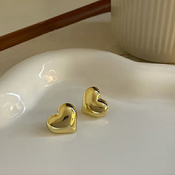 Χρυσό Χρώμα Λεία Επιφάνεια Αγάπη Σκουλαρίκια καρφιά σε σχήμα καρδιάς Γυναικεία μινιμαλιστική μόδα κορίτσι γάμος Νυφικά κοσμήματα