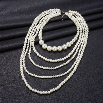 Колие с имитация на перли за жени Дълго бяло многослойно перлено огърлица Парти Бижута за рожден ден