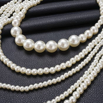 Колие с имитация на перли за жени Дълго бяло многослойно перлено огърлица Парти Бижута за рожден ден