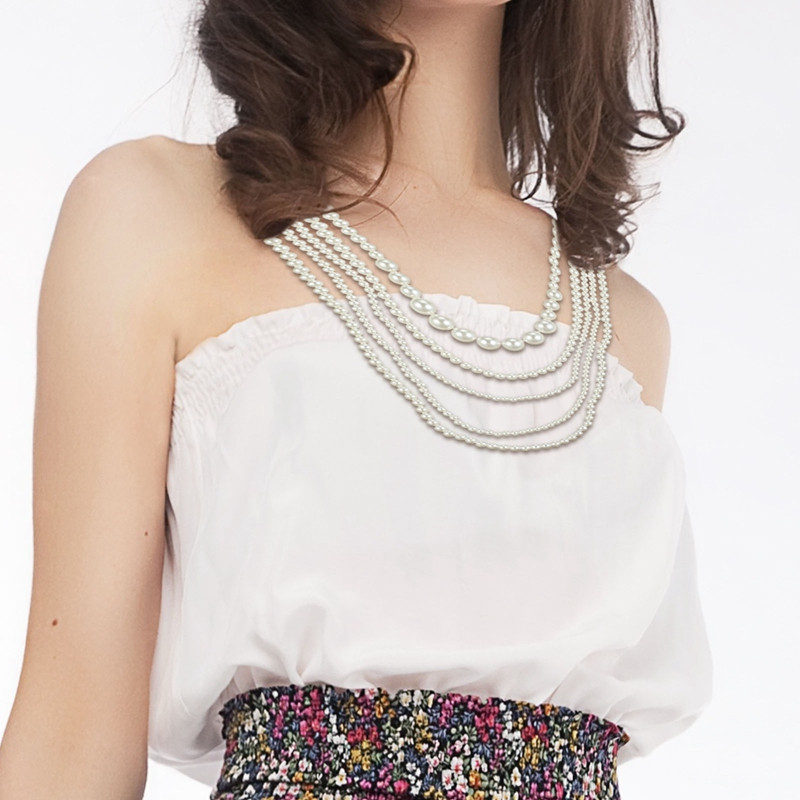 Απομίμηση μαργαριταρένιου κολιέ Γυναικείο μακρύ λευκό πολυστρωματικό μαργαριτάρι λαιμόκοψη Δώρο γενεθλίων