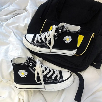 Пролет 2024 г. Нов стил на бродерия Daisy Canva обувки Дамска корейска версия Студентски високи обувки Daisy Flower Ins Board обувки G66