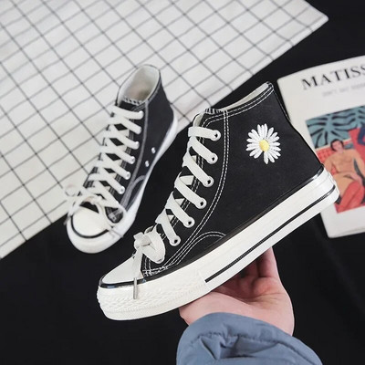 Άνοιξη 2024 Νέο στυλ Κέντημα Daisy Παπούτσια Canva Γυναικεία Κορεάτικη Έκδοση Student High Top Daisy Flower Ins Επιτραπέζια παπούτσια G66