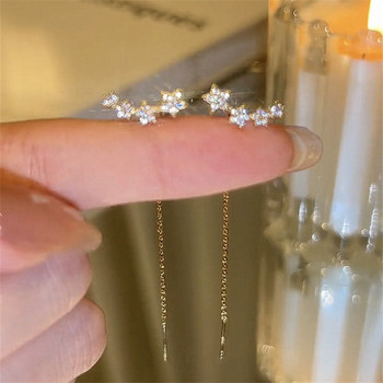 Trend Long Wire Tassel Thread Chain Climb Star Heart Beads Μενταγιόν Σκουλαρίκια σταγόνα γυναικεία ίσια κρεμαστά σκουλαρίκια Κοσμήματα