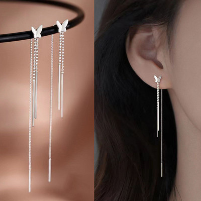 Trend hosszú drót bojt szál lánc Climb csillag szív gyöngyök medálok leejtő fülbevaló női egyenes függő fülbevaló ékszer