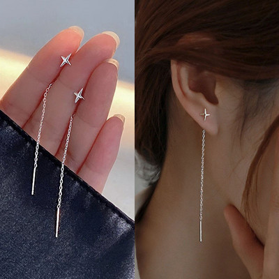 Trend hosszú drót bojt szál lánc Climb csillag szív gyöngyök medálok leejtő fülbevaló női egyenes függő fülbevaló ékszer