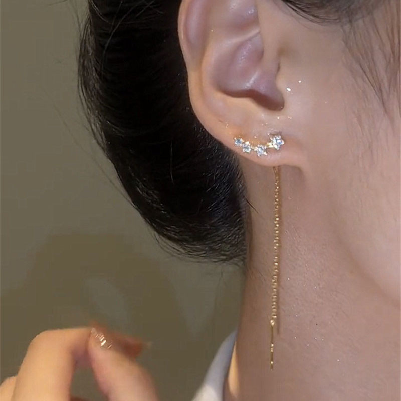 Trend hosszú drót bojt szál lánc Climb csillag szív gyöngyök medálok leejtő fülbevaló női egyenes függő fülbevaló ékszer