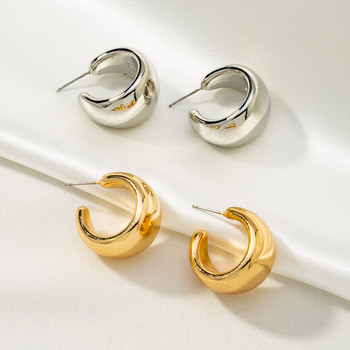 Нови златни кръгли масивни обеци за жени Леки гладки метални отворени дебели обръчи Модни модерни бижута 2023 г.