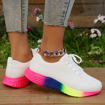 Γυναικεία πάνινα παπούτσια με σόλα Rainbow Plus μέγεθος 43 Mesh Αναπνεύσιμη πλατφόρμα Αθλητικά παπούτσια Γυναικεία Αντιολισθητικά παπούτσια τένις με κορδόνια Zapatos Mujer