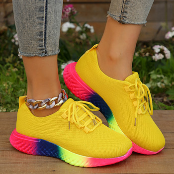 Γυναικεία πάνινα παπούτσια με σόλα Rainbow Plus μέγεθος 43 Mesh Αναπνεύσιμη πλατφόρμα Αθλητικά παπούτσια Γυναικεία Αντιολισθητικά παπούτσια τένις με κορδόνια Zapatos Mujer