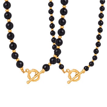 Κολιέ Μαύρος Αχάτης Γυναικεία Στρογγυλή Αλυσίδα Χάντρες Αξεσουάρ Γοτθικού Στυλ Ot Πόρπη Επίχρυσο Κοσμήματα Δώρο Ζευγάρι