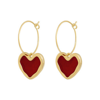 Γλυκό Βουργουνδί Σκουλαρίκια Καρδιά Γυναικεία Κορίτσι Χρυσό Χρώμα Μεταλλικό Αγάπη Κρεμαστά Σκουλαρίκια Κρεμαστά Καρδιά Vintage Κοσμήματα