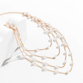 Kpop Многопластова огърлица с имитация на перли за жени Винтидж златист цвят пискюл Връзка с ключица Верига Бижута Ср Аксесоари