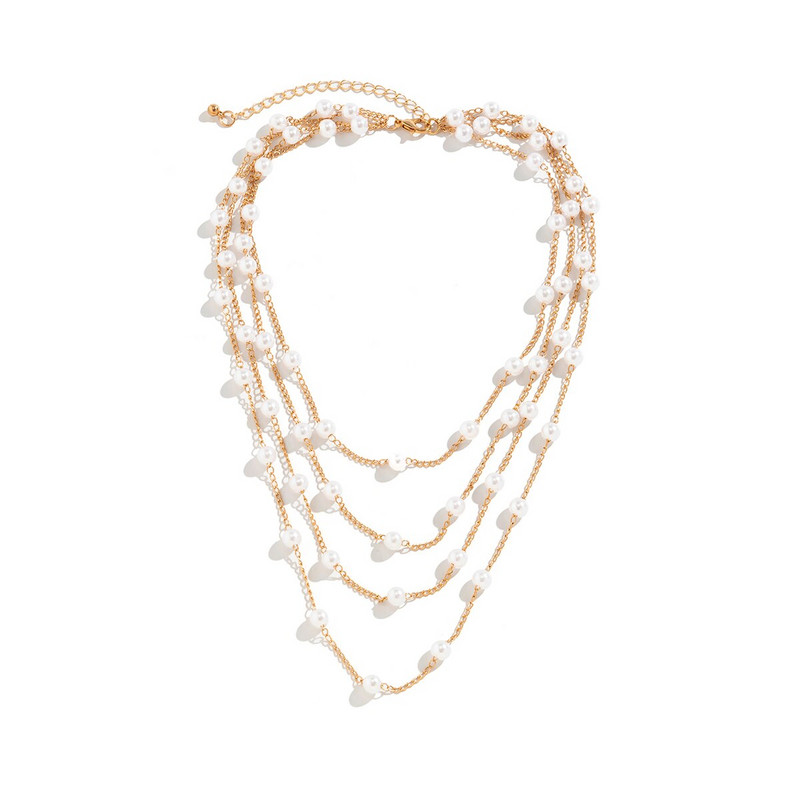 Kpop Multilayer Imitation-Pearl Choker Κολιέ για Γυναικεία Vintage Χρυσό Χρώμα Φούντα Κλείδωμα Αλυσίδα κοσμήματα Τετ αξεσουάρ