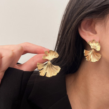 Бохемски геометрични златни обеци с форма на листа от гинко билоба за жени, изящни бижута за уши, аксесоари, пънк