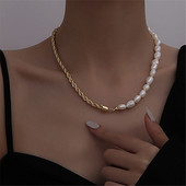 Colier retro simplu Colier de perle Colier de perle de apă dulce răsucite cu lanț Mahua Femeie Proiectat pentru femei Mărgele Punk