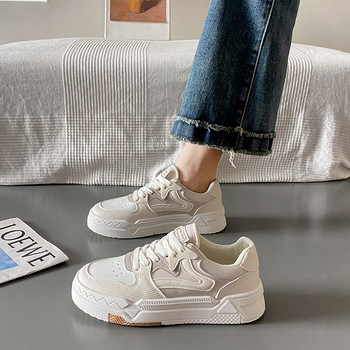 Модни малки бели обувки Дамски нови спортни обувки за свободното време Момичета с дебели подметки Ниски бордови обувки Ежедневни дамски маратонки