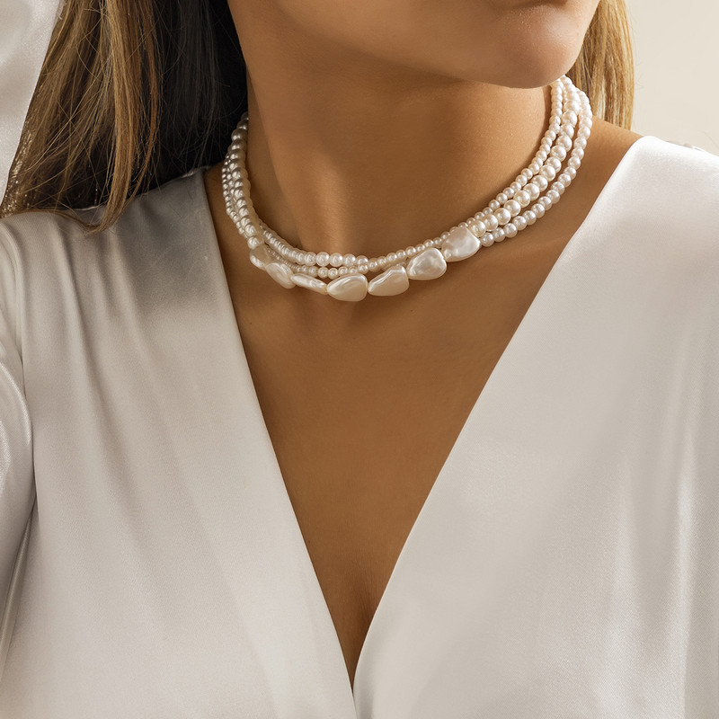 Elegantiškas daugiasluoksnis perlų vėrinys moterims Vintažinių vestuvių mados pareiškimas „Choker Collar“ papuošalas vakarėliui