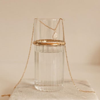 eManco Μοντέρνο κολιέ από ανοξείδωτο ατσάλι σε σχήμα Υ Χρυσό Χρώμα Κοσμήματα Ορθογώνιο Κρεμαστό κολιέ με μαργαριτάρι γλυκού νερού με αλυσίδα